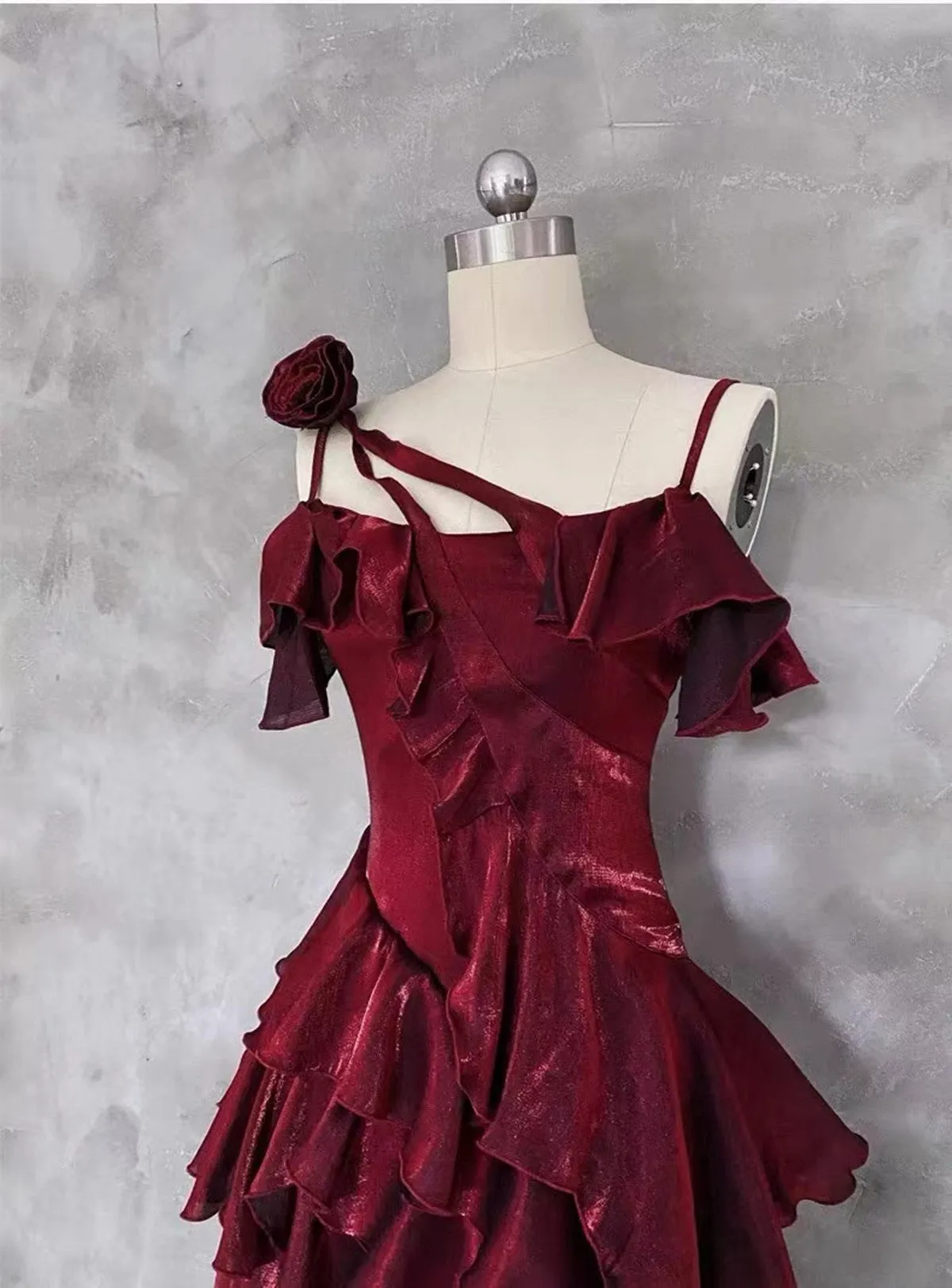 Wine Red High Low Satin Vintage Style Party Dress, Wine Red Long Prom Dress