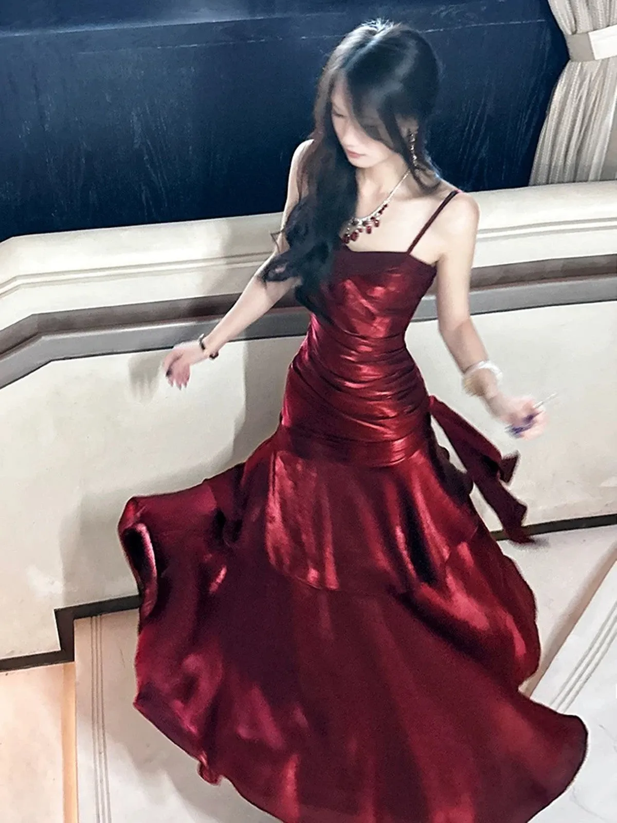 Wine Red Straps Mermaid Long Party Dress, Wine Red Evening Dress Formal Dress